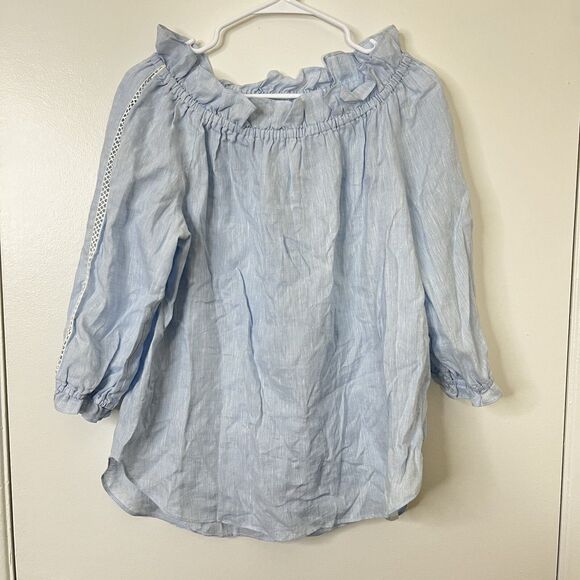 Sara Campbell blue linen tunic blouse Sz M  Lagenlook minimalist beach - Picture 1 of 4
